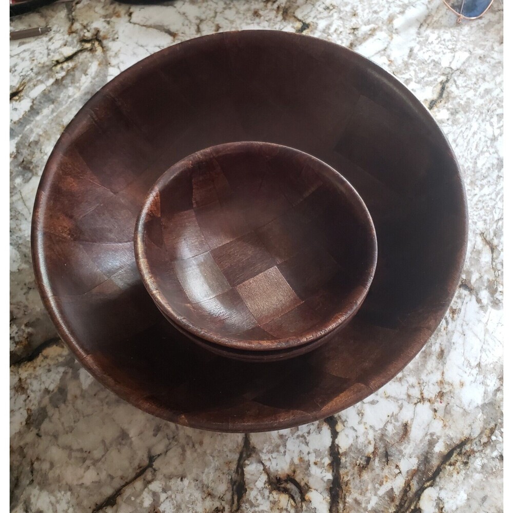 Wood Parquet Salad Bowl Set